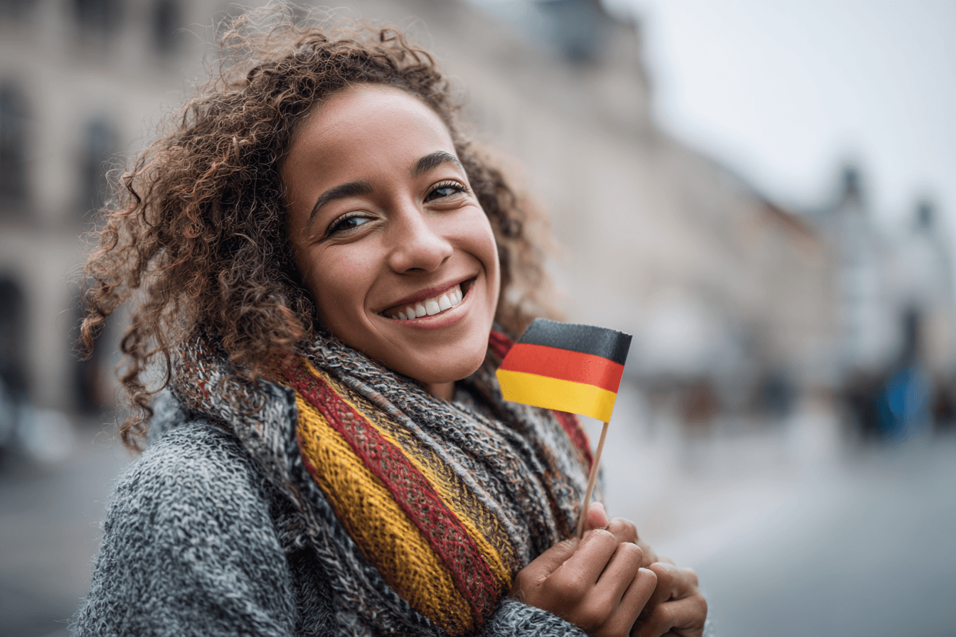Happy couple in front of the Brandenburg Gate in Berlin