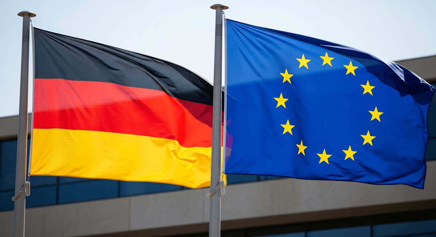Deutsche und EU-Flagge nebeneinander als Symbol für Einbürgerung und Staatsbürgerschaft
