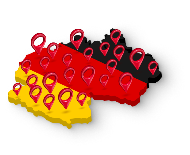 3D-Karte Deutschlands mit Standort-Pins